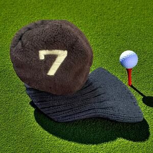 Master Grip 7 Wood Head Cover Black Knit Pompom Long Neck Golf Fairway Retro